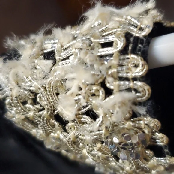 Vintage Wimpfheimer & Bro 50/60s blk velvet dress silver braid trim Sz 16 - Picture 13 of 16